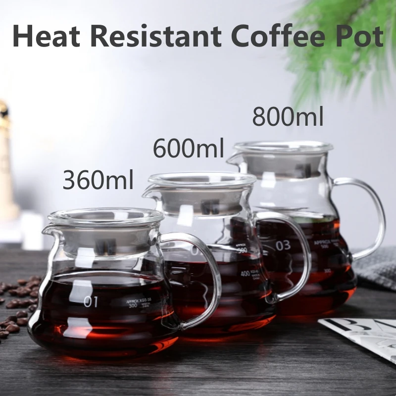 360/600/800 ml hitzebeständige Kaffeekanne, Klarglas-Wasserkocher, Teiltopf mit Deckel, Zubehör für Kaffee-Espressomaschinen zum Übergießen Image