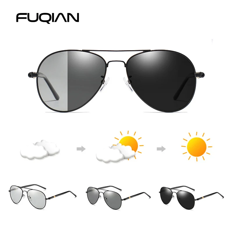 FUQIAN Mode Photochrome Sonnenbrille Männer Frauen Chameleon Polarisierte Pilot Sonnenbrille Anti-glare Fahren Brillen UV400 Image