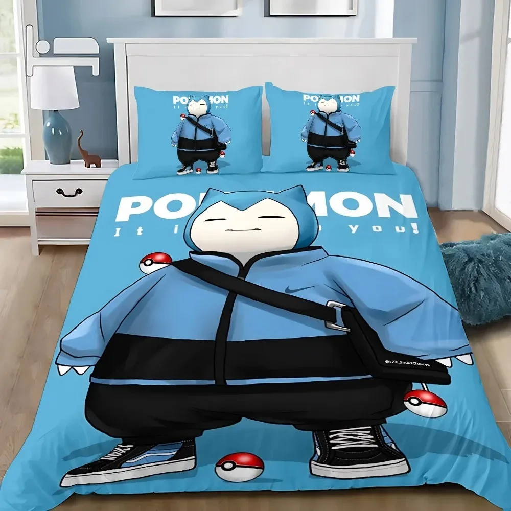 Cartoon Kawaii Snorlaxs Bettbezug Kissenbezug Bettwäsche Set Pokemon Junge Mädchen Schlafzimmer Dekoration Einzel Doppel Große Größe Image