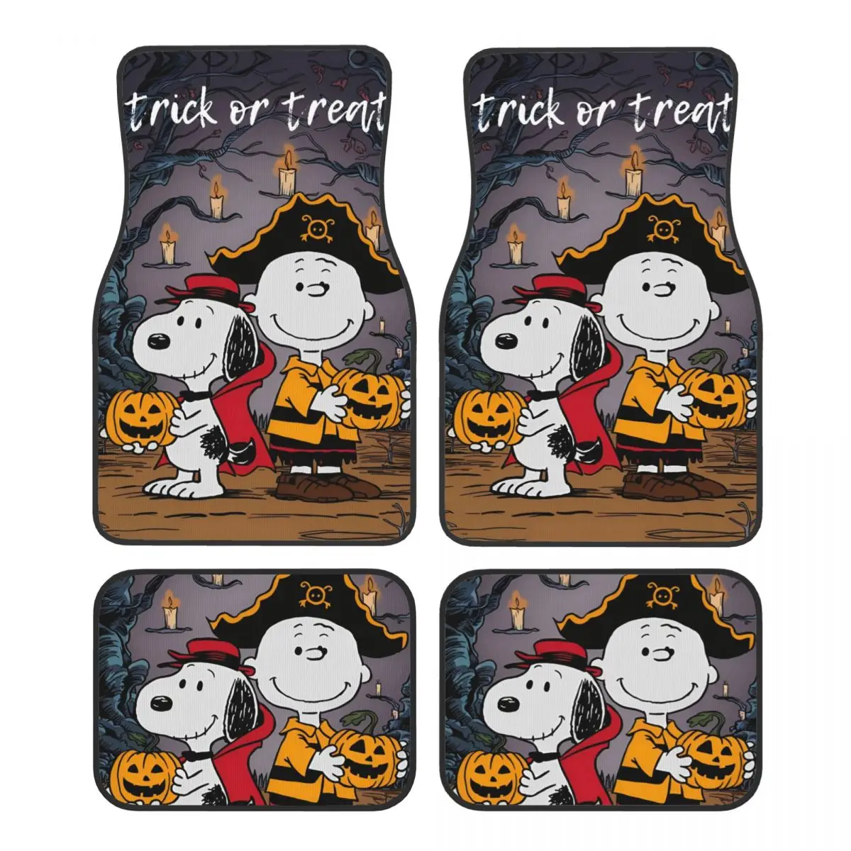 Snoopy Cartoon Halloween Auto-Fußmatten, Teppich, 4er-Set, rutschfeste, universelle Kfz-Fußmatte, passend für Limousinen, Autos
