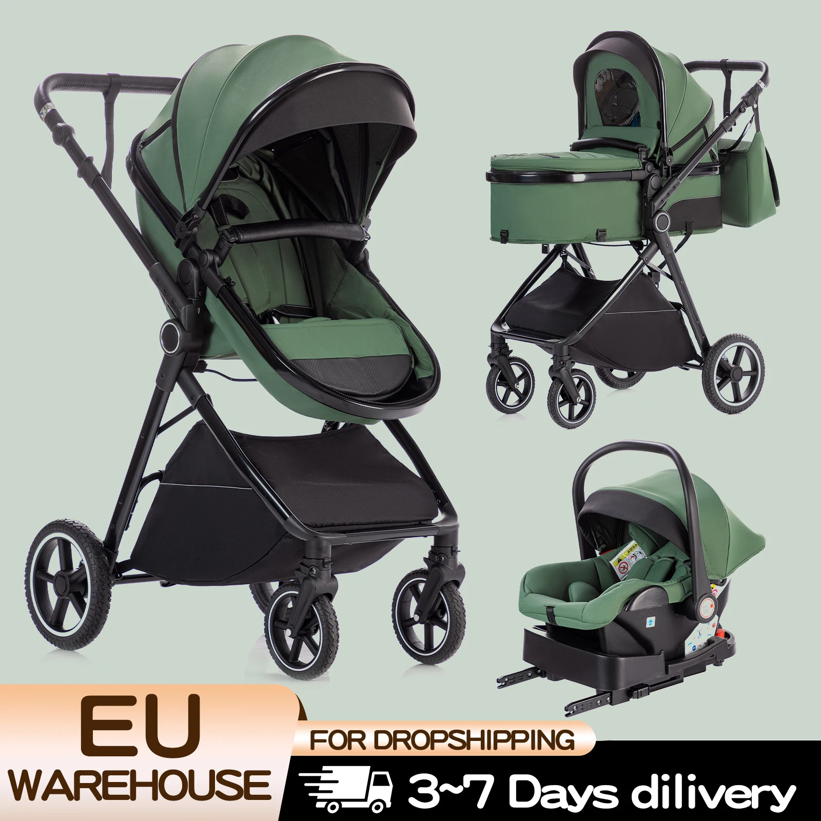 Baby-Kinderwagen 3 in 1, einfach faltbar, multifunktional, Reise-Kinderwagen, tragbarer Babywagen, Sicherheitssitz, EU-Standard für Neugeborene Image