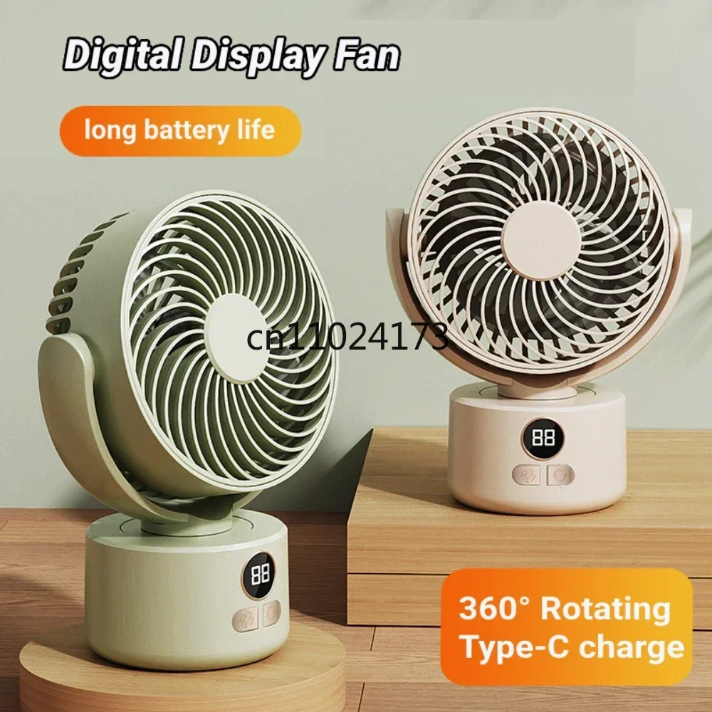 LED Digital Power Display Desktop Fan Automatisch 360° ° Rotation Typ-C wiederaufladbare elektrische Ventilatoren, tragbarer Luftzirkulationsventilator Image