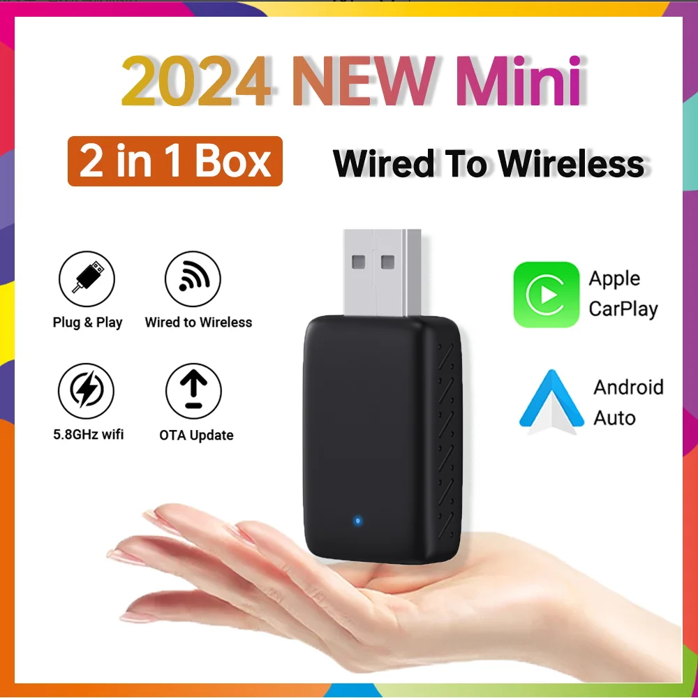 2025 NEUE Wired Zu Wireless CarPlay Mini Box Android Auto 2in1 Adapter Smart box BlueTooth WiFi Connect Plug & Play Universal Mini Image