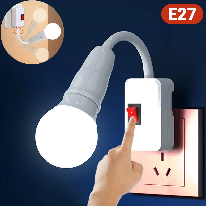 E27 Lampensockel Lampenfassung Lichtfassung EU US Stecker Wand Flexibler biegsamer Halter Lampenadapter Lichtsockel mit Ein/Aus-Schalter Image