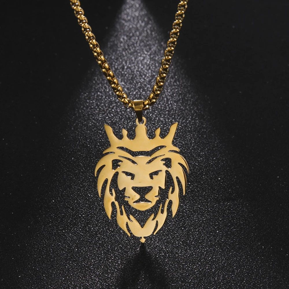 My Shape König der Löwen krone Anhänger Halsketten für Männer Jungen Edelstahl Punk Tier Wolf Charms Choker Ketten Hip Hop Schmuck