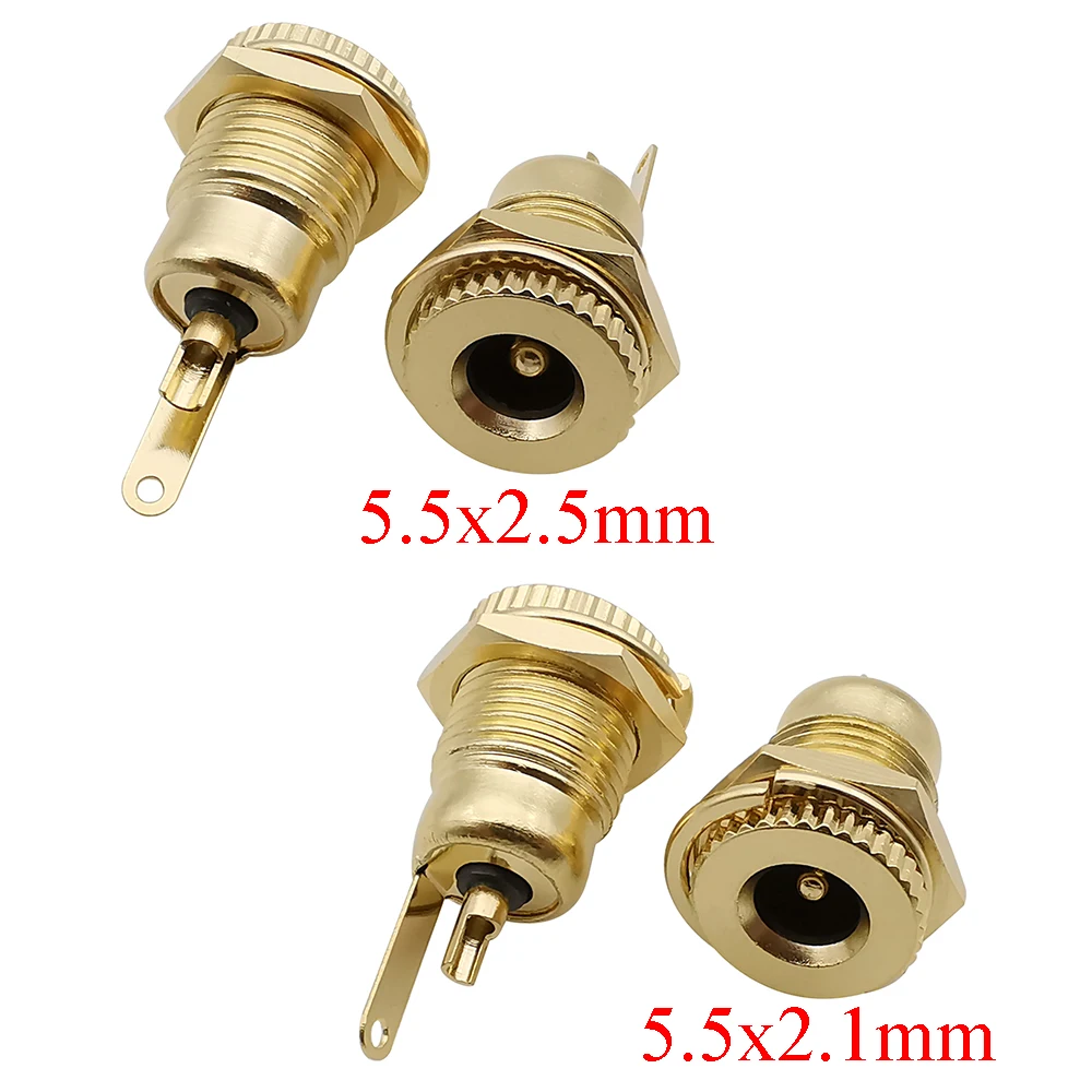 1/2/5 Stück vergoldete 5,5 x 2,1 5,5 x 2,5 mm Power-Buchse, Buchse, Mutter, Panelmontage, DC-Adapter, 20 A, Hochstrom-DC-Anschlüsse Image