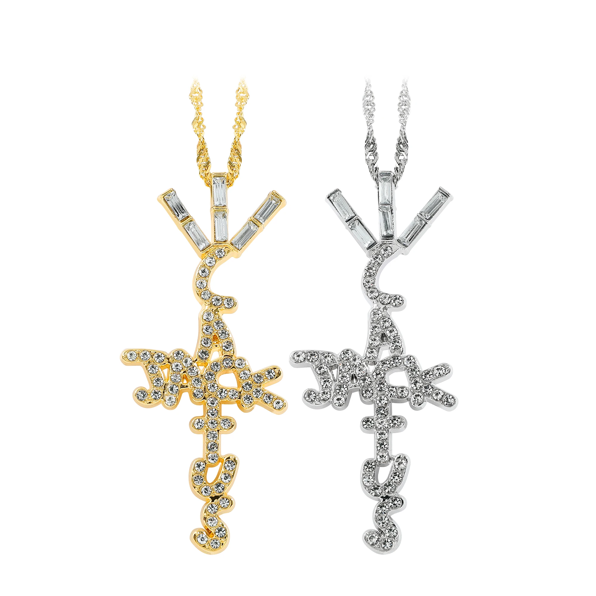 Gothic Cactus Jack Anhänger Halskette mit kubischem Zirkon vergoldet in Gold- und Silberfarben Hip Hop Schmuck für Männer und Frauen im Kpop-Stil