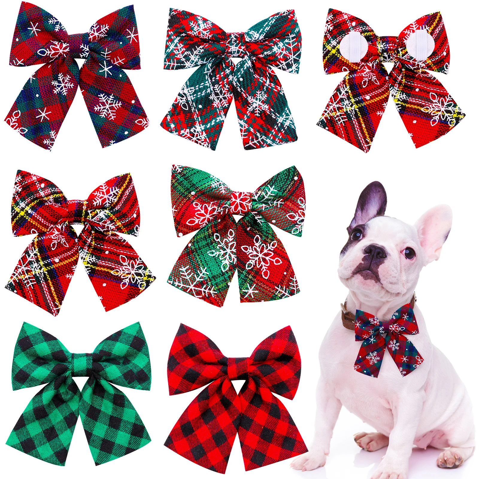2PCS Bewegliche Winter Hund Halsbänder Mit Elastischen Bands Weihnachten Fliegen Für Kleine Hund Haustier Hunde Pflege Liefert Hund Bowties Image