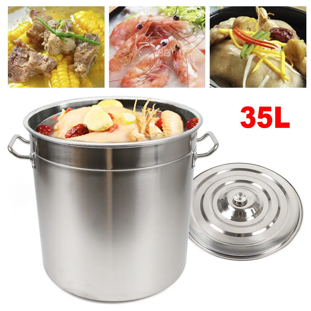 Suppentopf, Suppe, warmer Topf, Edelstahl-Suppentopf mit Deckel, 35 l, großes Fassungsvermögen, Küchenzubehör Image