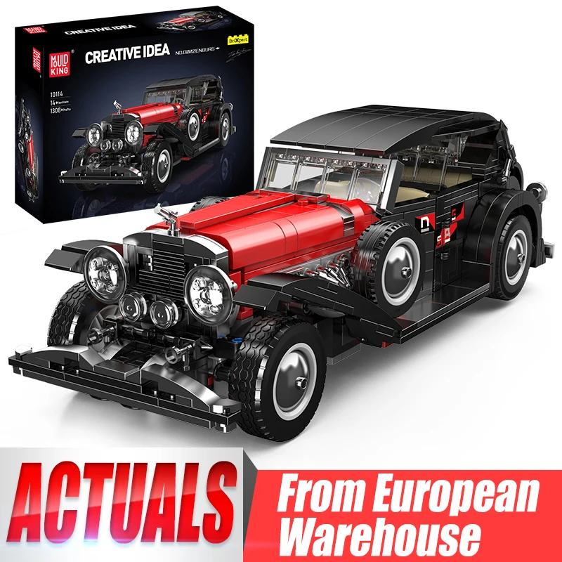 Mould King 10114 Technisches Auto-Spielzeug Das Rote Oldtimer-Baustein-Set Vintage-Automodell-Bausatz Weihnachtsgeschenk für Kinder