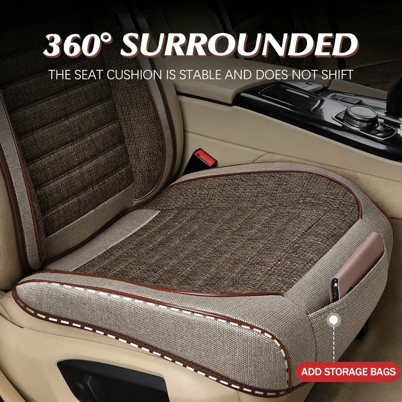 Universeller kompletter Satz Autositzbezüge aus Leinen 360° ° Surround-Sitzkissen vorne und hinten, verschleißfeste Polsterabdeckung, Auto-Innenzubehör Image