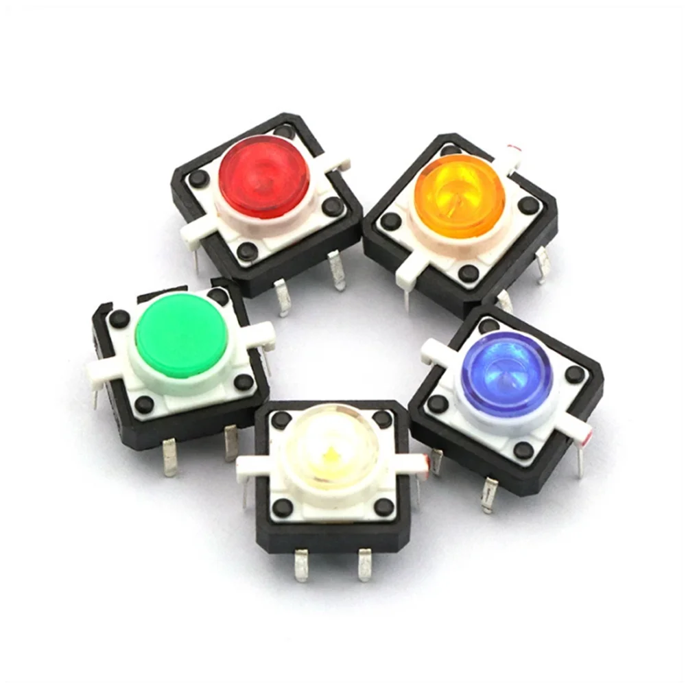 5PCS Reset-Taste Momentary Schalter Mit Licht 12x12x7,3mm Grün Blau Rot Gelb Weiß LED beleuchtet Takt Schalter 12*12*7,3MM Image