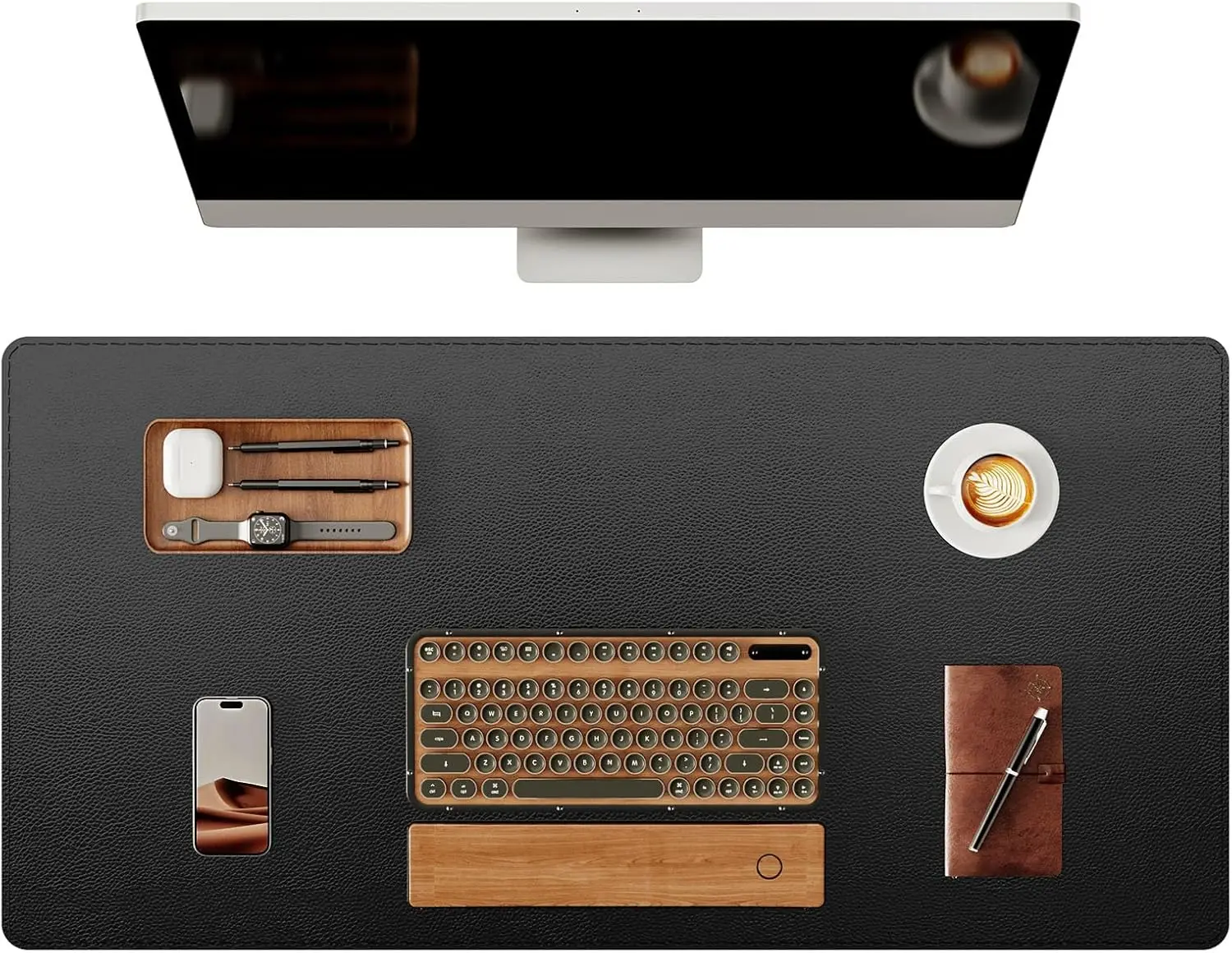 Luxuriöse Echtleder-Schreibtischunterlage, Büro-Schreibtischauflage, Premium-Tischunterlage Rutschfeste Laptop-Unterlage mit Gummibasis Image