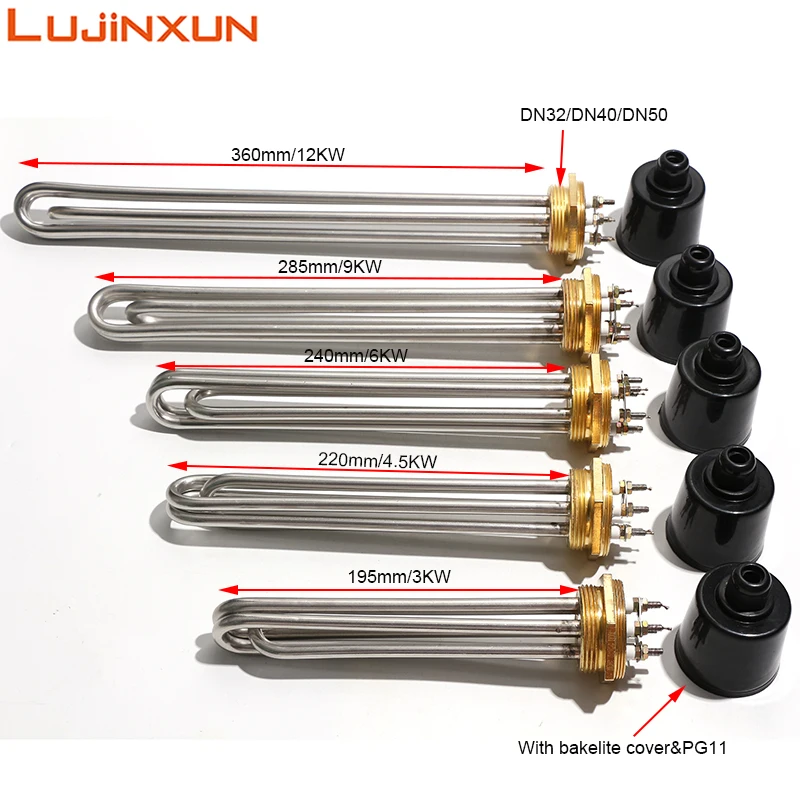 Lujinxun elektrischer warmwasser bereiter dn32 dn40 dn50 immersion heizelement sus304 220v rohr verstärker 3kW 4,5 kW 6kW 9kW 220V 12kW Image