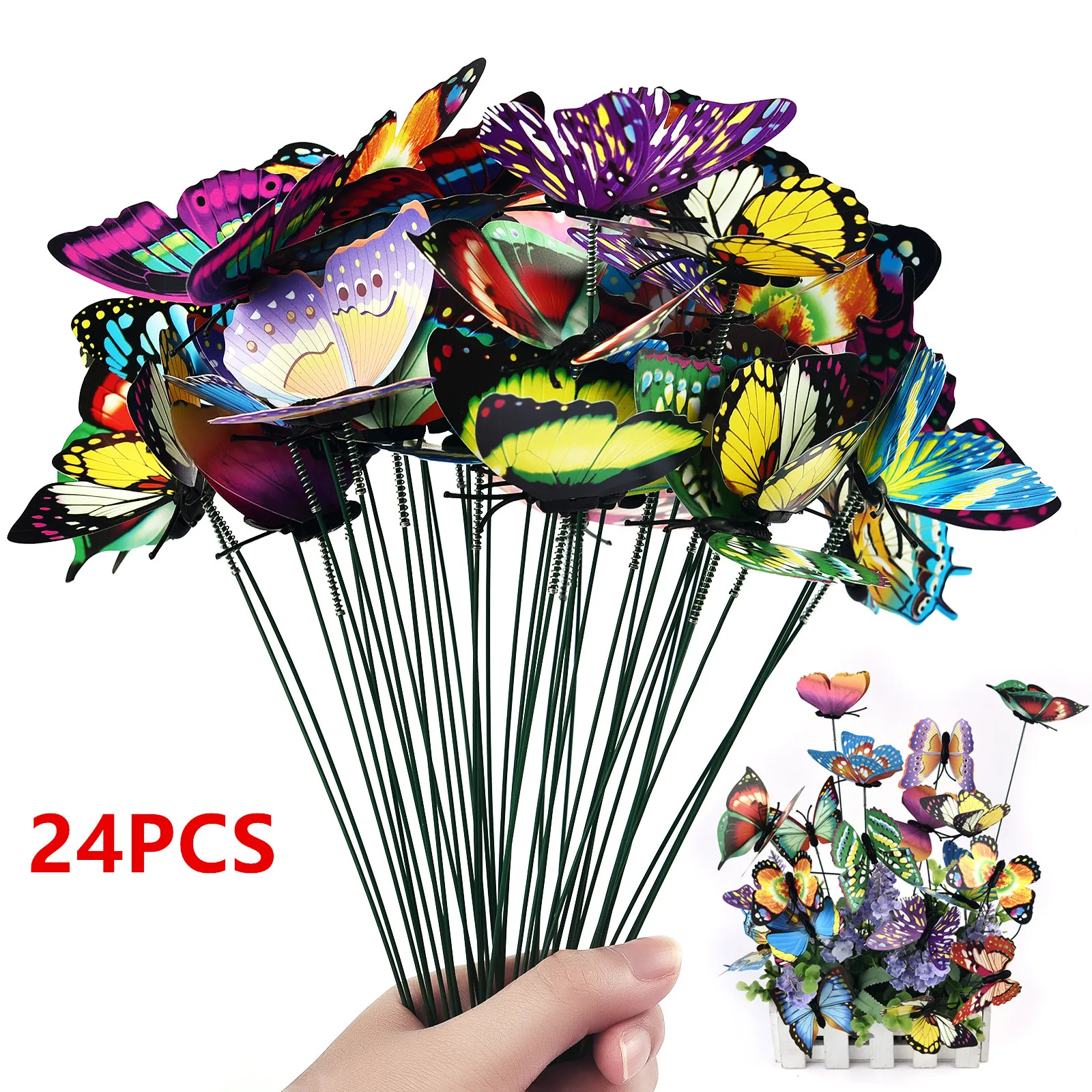 24 Teile/satz Schmetterlinge Garten Hof Pflanzer Bunte Wunderliche Schmetterling Stakes Decoracion Outdoor Decor Blumentöpfe Dekoration Image