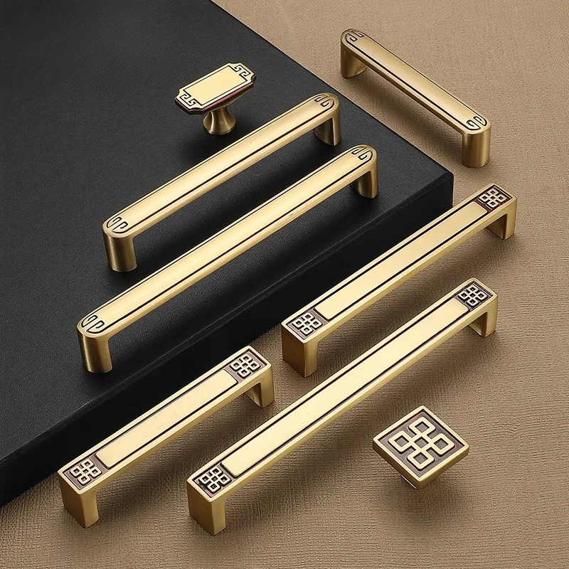 Neuer chinesischer Stil Messing-Schrankgriff, moderner und schlichter Einlochgriff für Kleiderschrank, Schublade, Weinschrank, Retro-Türgriff