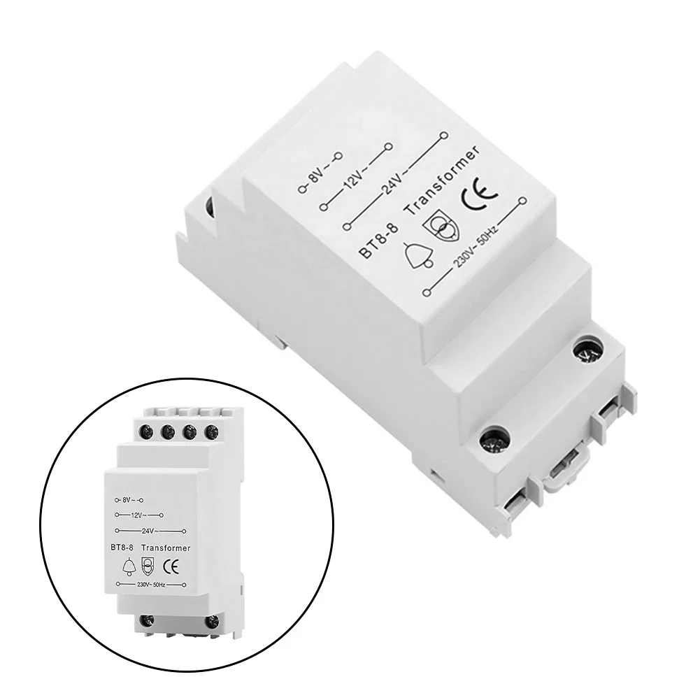 Türklingel-Transformator, 8–24 V, Klingel-Transformator, 230 V AC-Eingänge, 8 V, 12 V, 24 V, Exporte, DIN-Schienenmontage, unterstützt mehrere Ausgänge, weiß Image