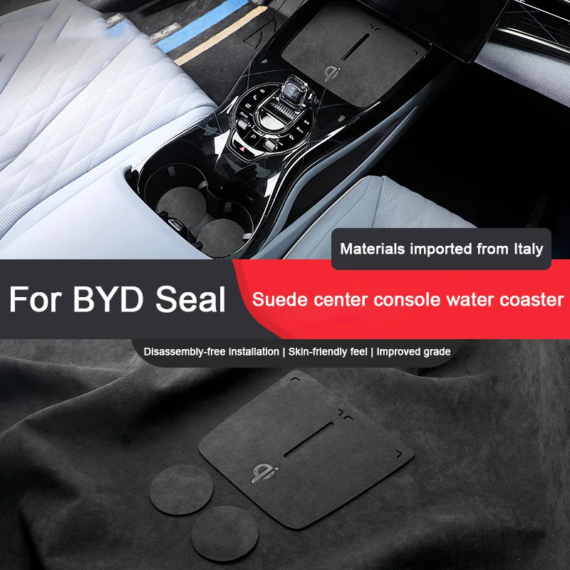 3 Stück für BYD Seal U 06 2022 2023 2024 Wildleder-Antirutschmatte für die Mittelkonsole mit kabelloser Ladefunktion und Getränkehalter. Image