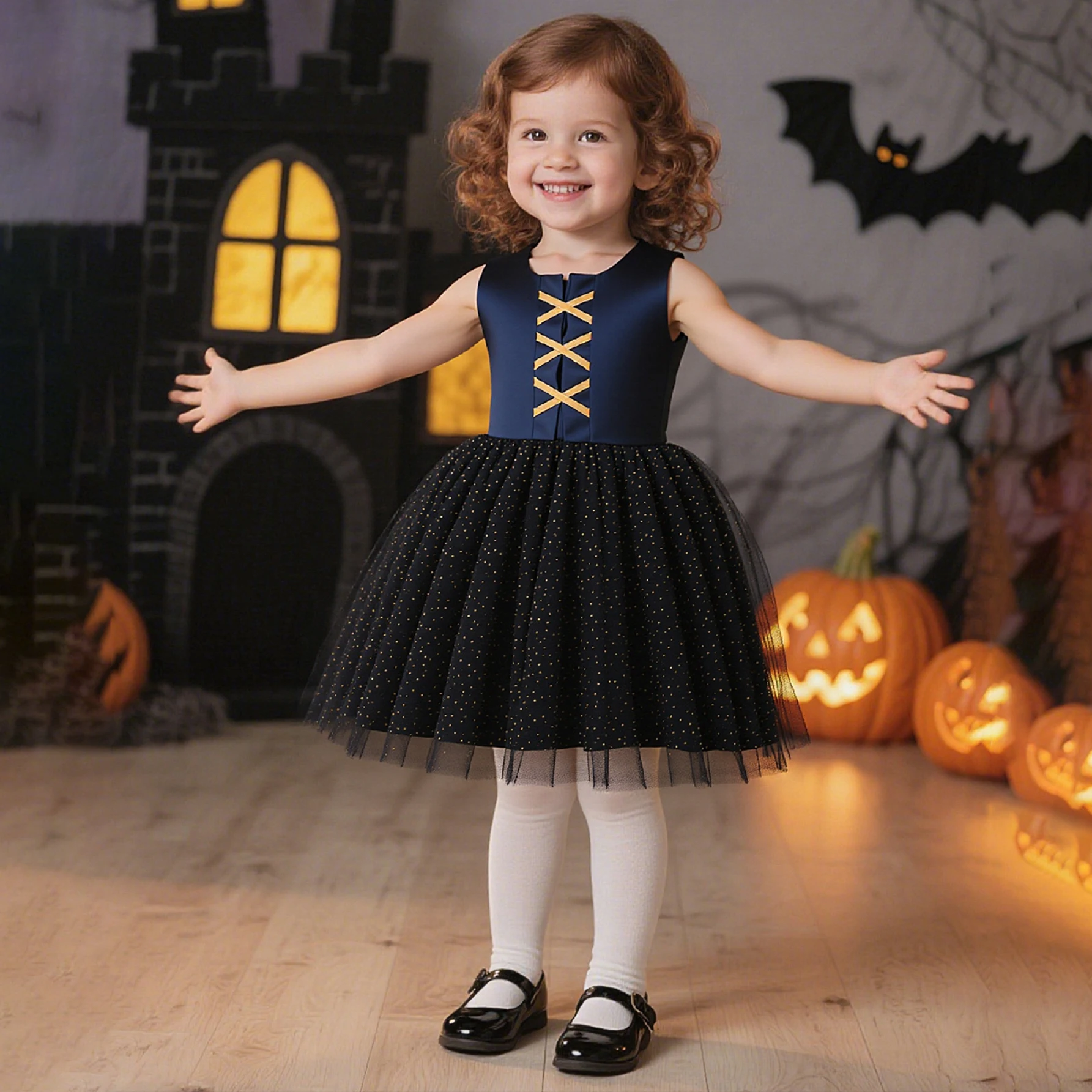 Elegantes schwarzes Tüll-Halloween-Cosplay-Kostüm für Babys, Kleinkinder, Schleife, 1. Geburtstag, Hochzeit, Abschlussballkleid, Weihnachten, Kinderkleidung Image