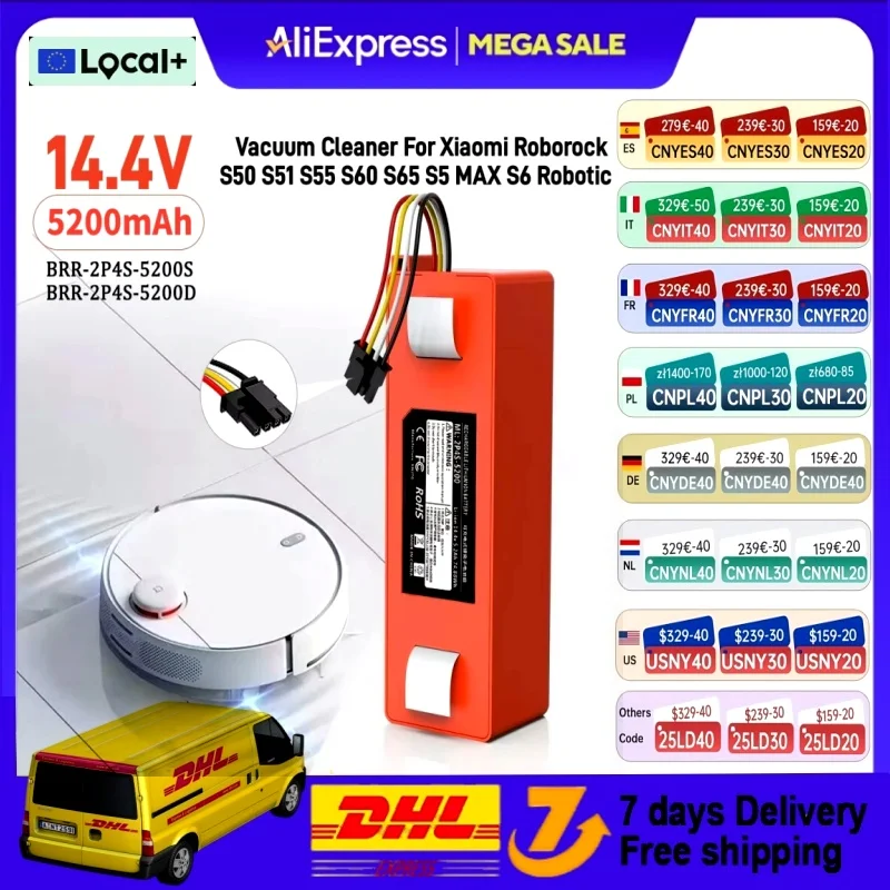 Original 5200 mAh BRR-2P4S-5200S Robotic Staubsauger Ersatz Batterie Für Xiaomi Roborock S55 S60 S65 S50 S51 S5 MAX S6 Image
