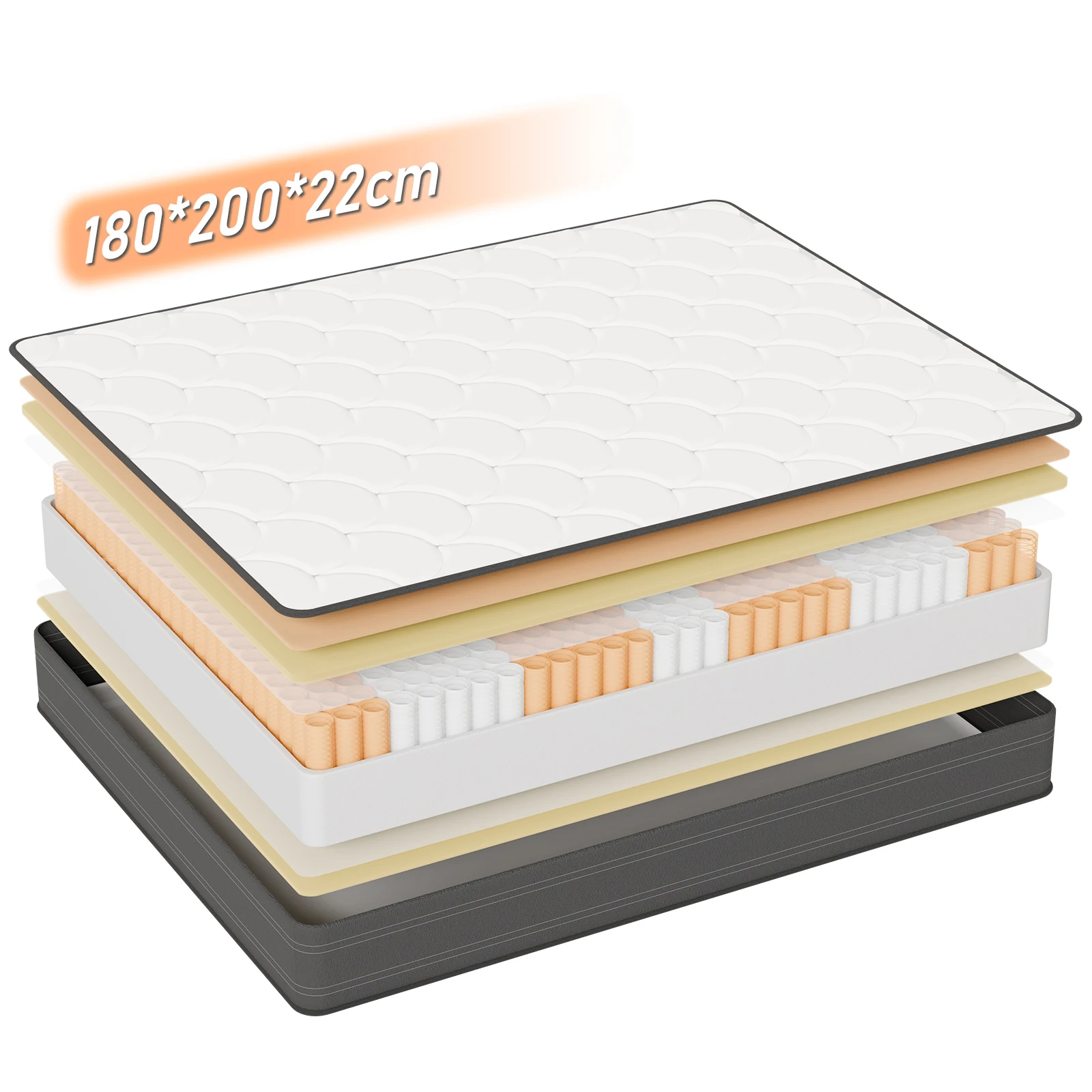 Taschenfederkernmatratze 180×200×22 cm – 7-Zonen Matratze mit Komfortschaum und stabiler Unterstützung H4 Image