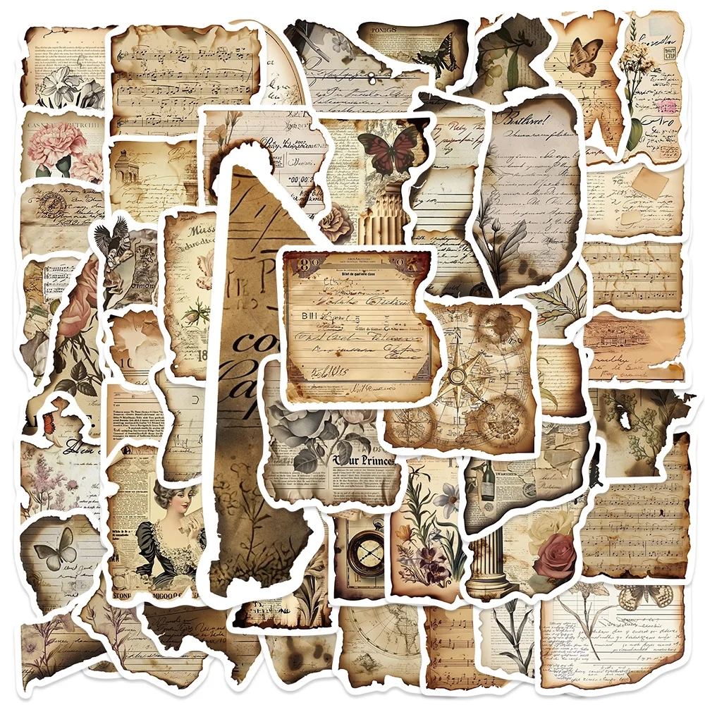 50 Stück Vintage-Aufkleber aus gebranntem Papier, historisch, kreativ, für Sammelalbum, Junk-Journal, Collage, DIY-Handwerk, Lieferanten Image