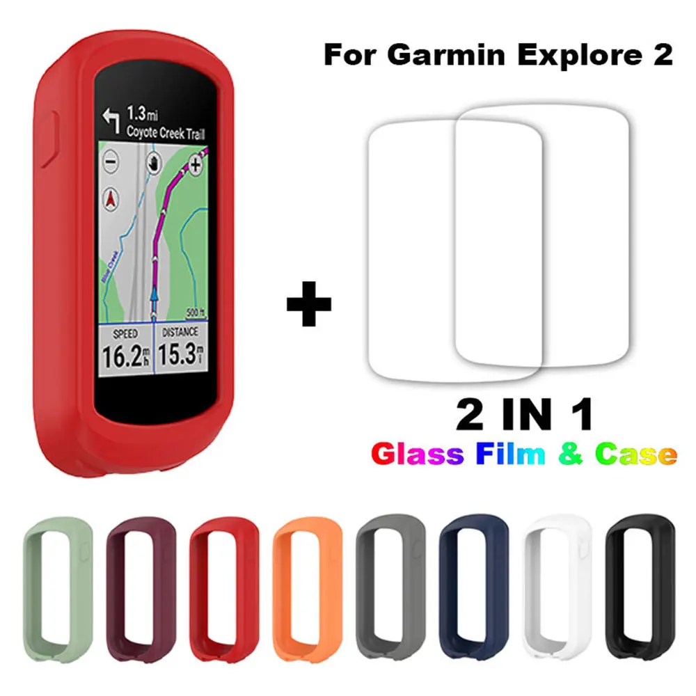 Cyclocomputer-Schutzhülle für Garmin Explore 2, Silikon-GPS-Fahrradcomputer-Bildschirmabdeckung mit Glasfolie Image