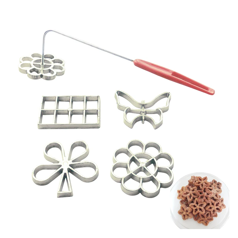Aluminium Rosette Form Eisen Maker Waffel Legierung Braten Snack Form Trichter Cookie Backen Form Bunuelos Form mit Griff Backen Werkzeug Image