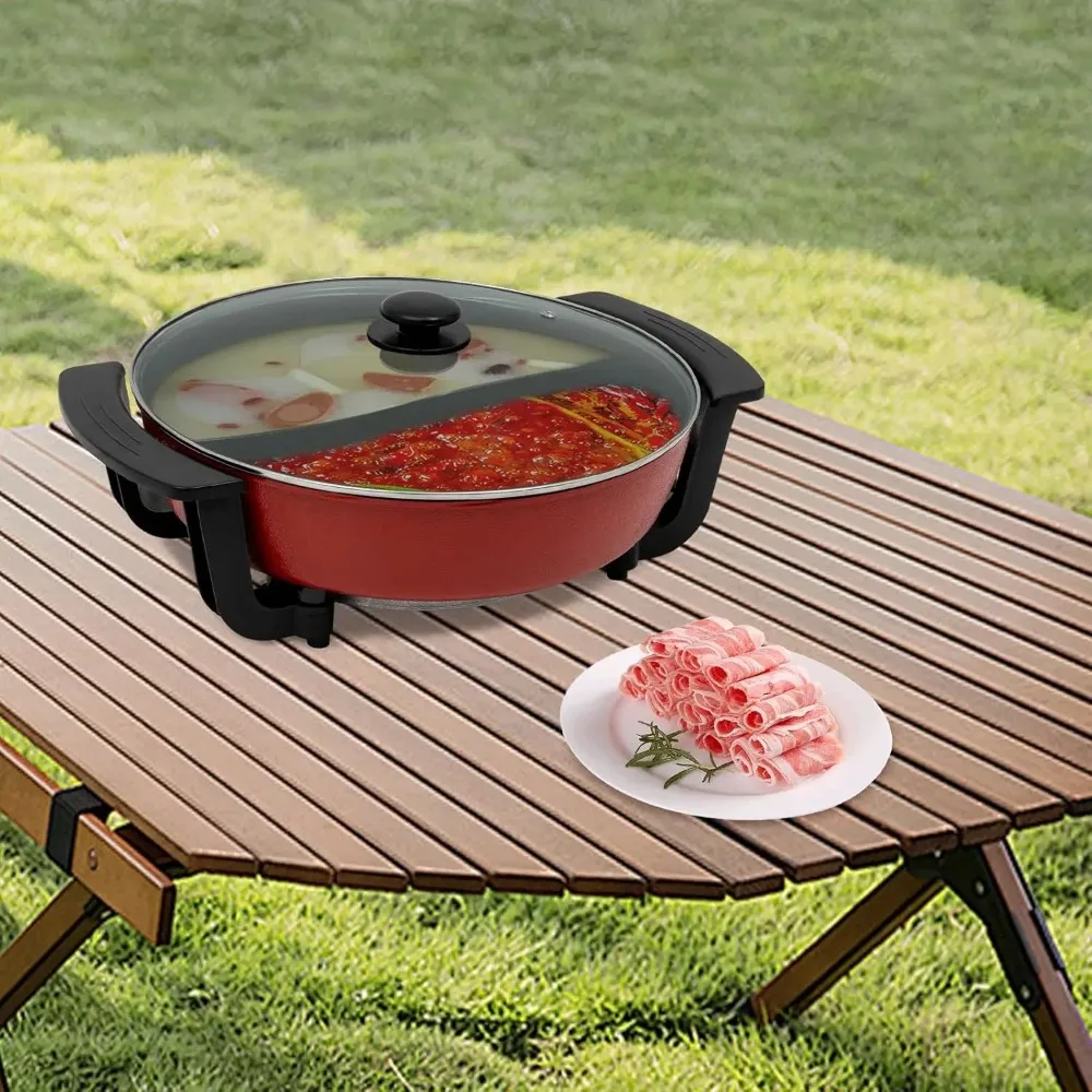 1360 W 6 l elektrischer Yin-Yang-Hot Pot, 30 cm chinesischer Doppelfach-Topf, 5 Temperatureinstellungen, mit Glasdeckel, für 3–4 Personen Image