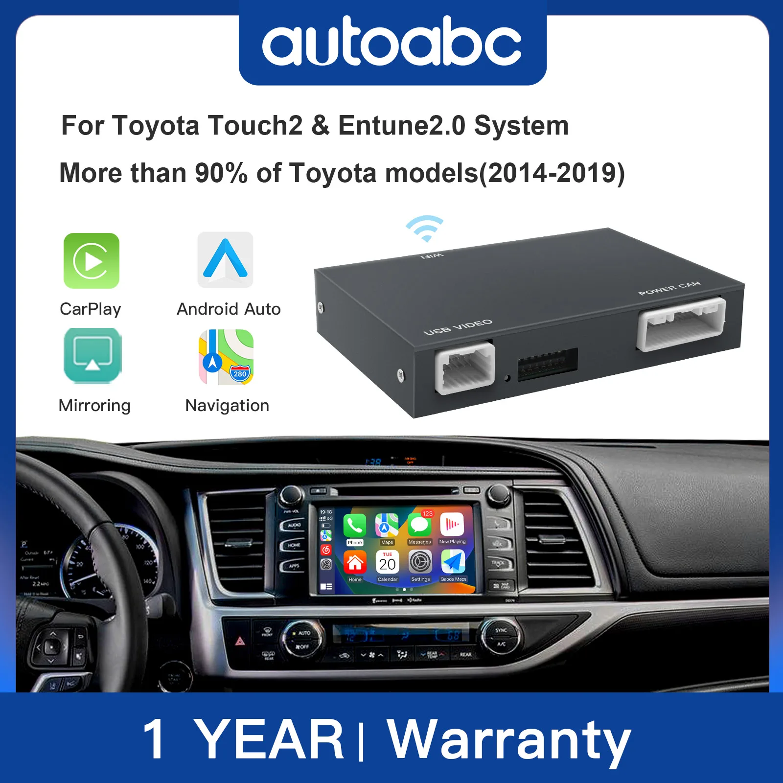 AUTOABC 2025 Drahtloses Carplay für Toyota Auris C-HR 2014–2018 mit Android Auto Mirror Link AirPlay-Funktionen Image