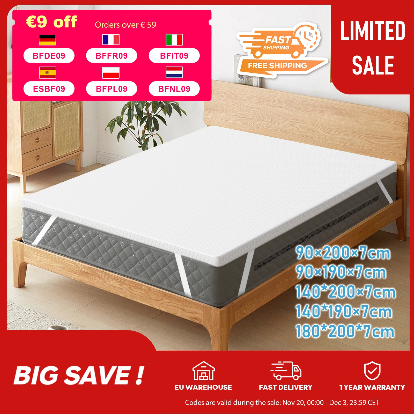 ROYGBIV Topper – Matratzen Topper mit H2/H3 Härte, Gel Topper für Komfort und Druckentlastung, Bett Topper 7 cm Höhe, 180*200 Image