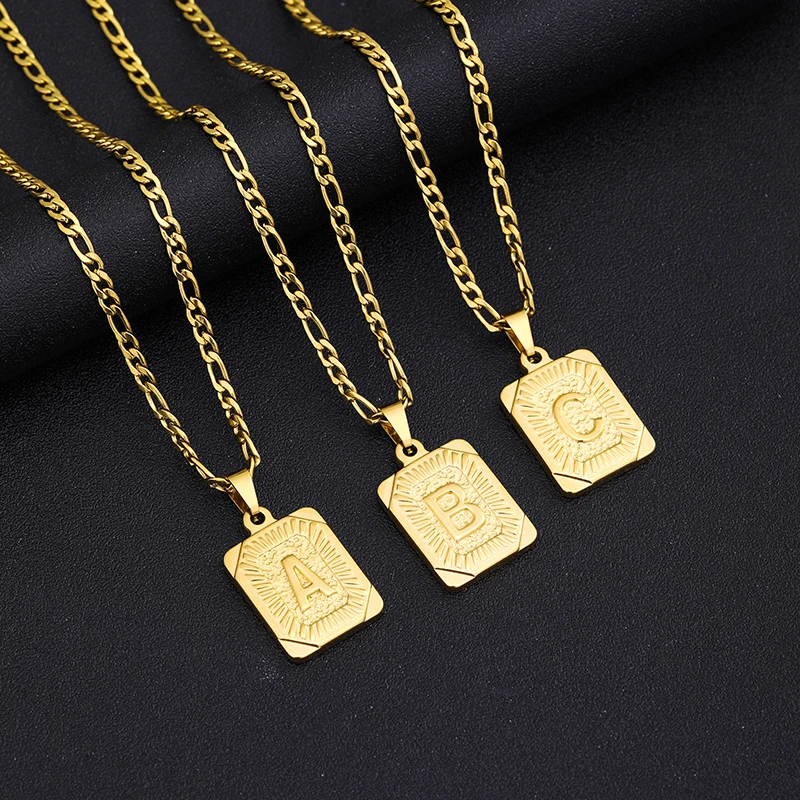 Halskette mit Anfangsbuchstaben-Anhänger, Edelstahl, goldene kubanische Kette, A-Z, Alphabet, Namensschmuck für Männer und Frauen, Geschenk Image