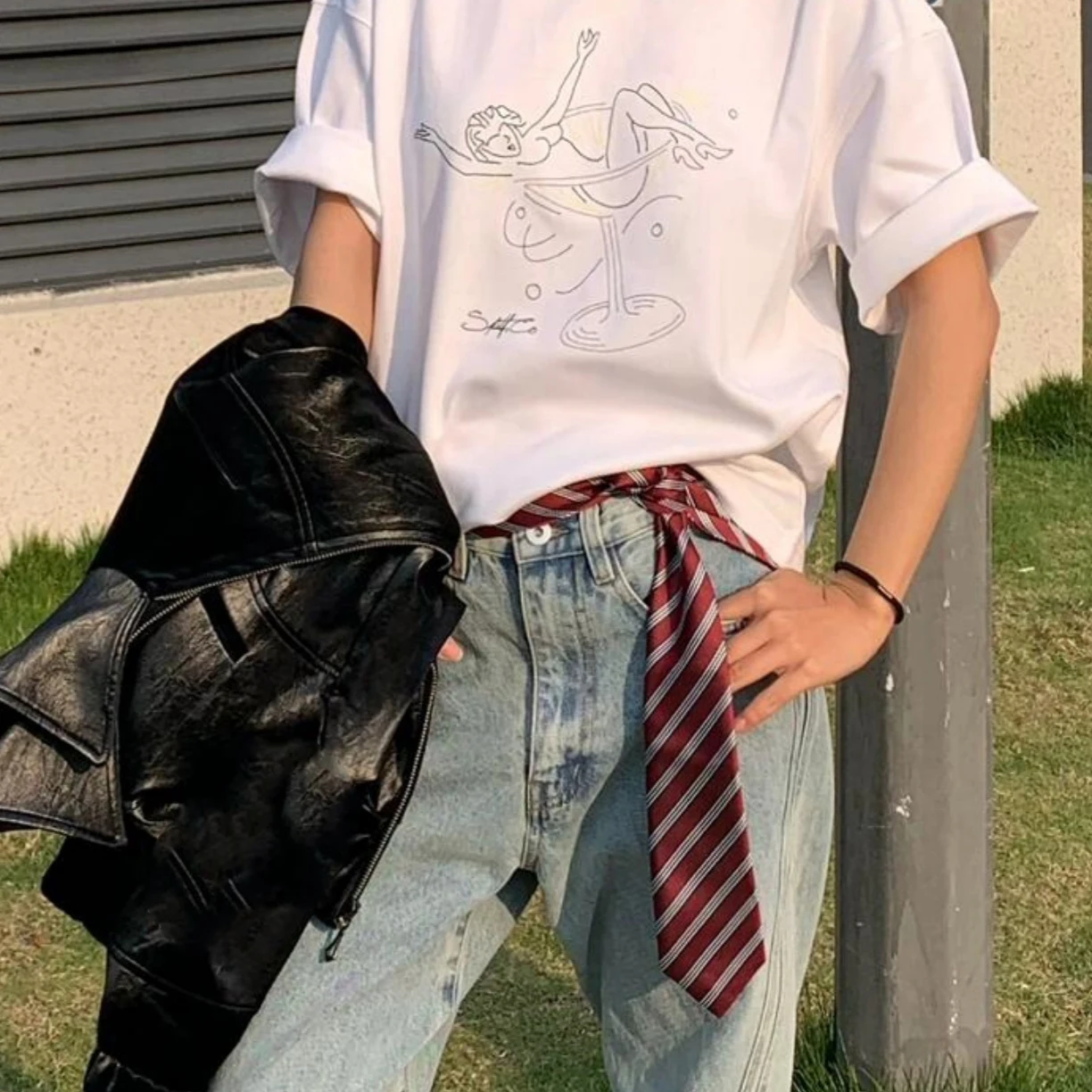 Rose Same Gestreifte Krawatte, amerikanisches Retro-Jeans-Taillen-Accessoire, geschichteter Bindegürtel, lässiges handgebundenes Halstuch, Hals-Accessoire