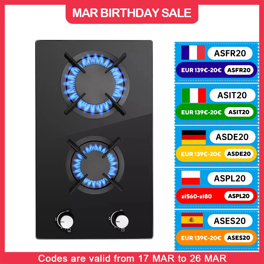 Topstrong 2-Brenner-Kochfeld aus Keramik und Glas, Erdgas-Propangas-Kochfeld YYEUGCT-B02 Image