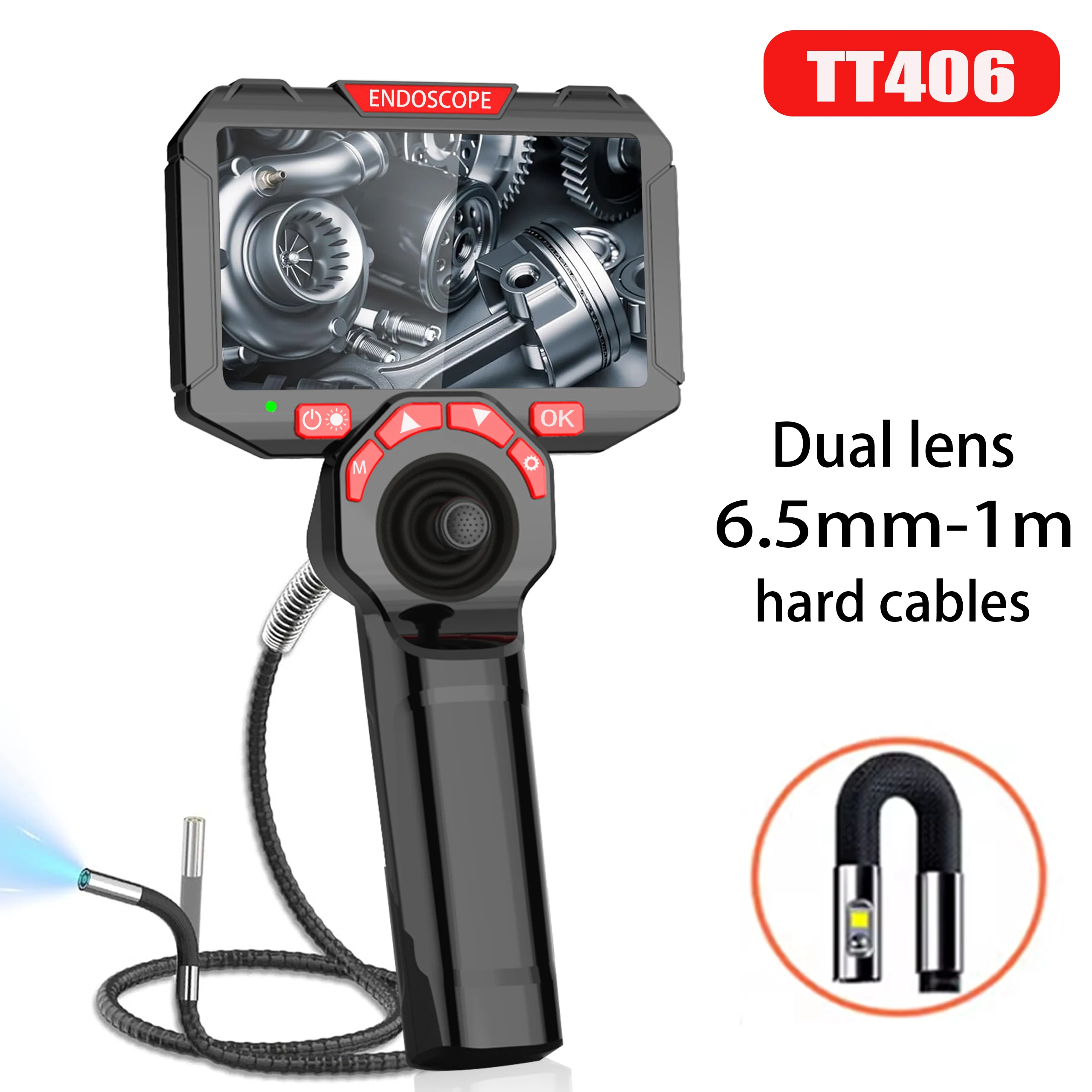 Endoskopkamera 6,5 mm Einzel-/Doppelobjektiv 720 ° Lenkende tragbare HD-Endoskopkamera zur Inspektion von Rohrleitungen für die Automobilwartung Image