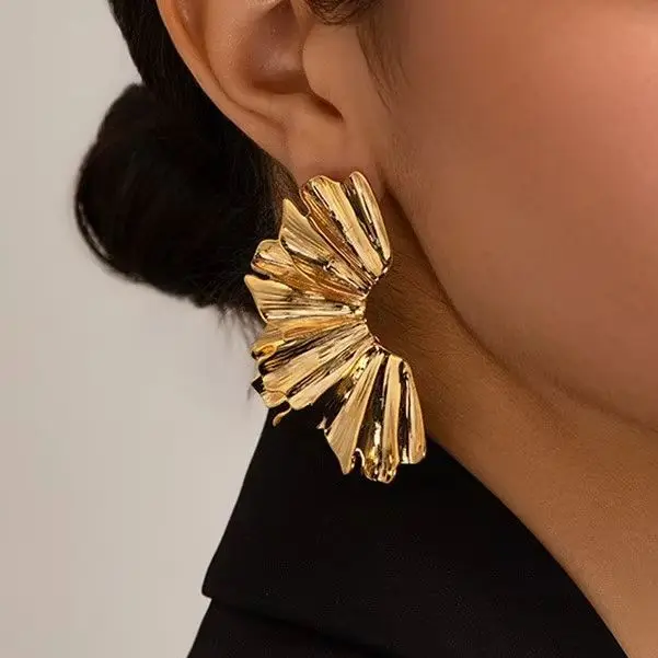 Vintage Große Blattförmige Ohrstecker Für Frauen Gold Silber Farbe Übertrieben Große Metall Blume Posting Earrings Punk Stil
