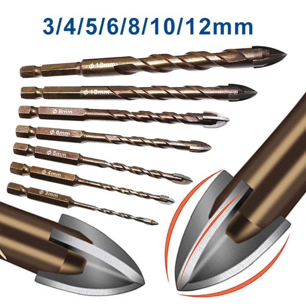 Bitsätze Hartmetallbohrer Wolframkarbidspitze Sechskantschaft Lochschneider für Beton Ziegelwand Glas Keramikfliesen Werkzeug 3 mm bis 12 mm Image