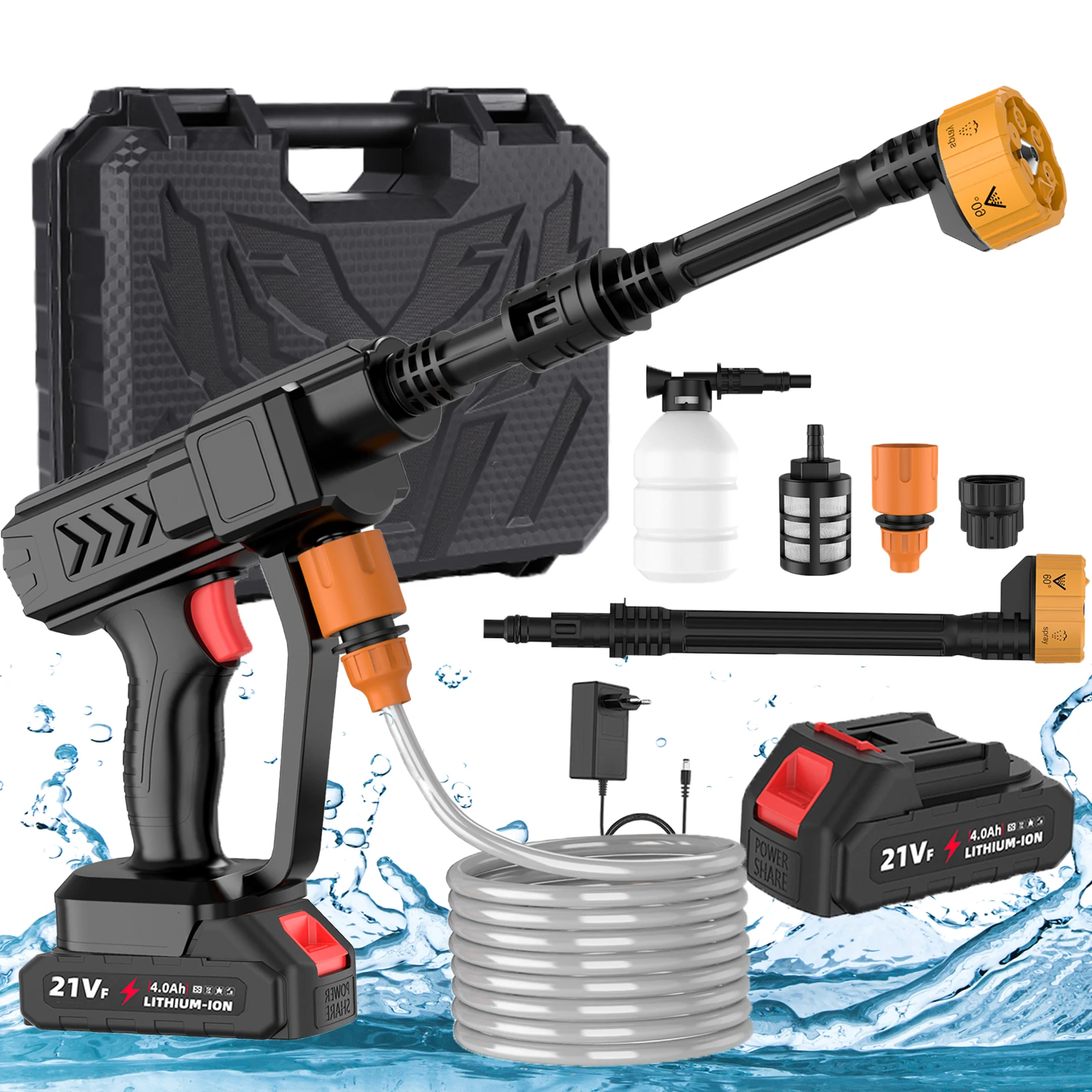 Tragbare drahtlose elektrische Autowaschmaschine Wasserpistole 6-in-1 Haushalt Garten multifunktionale Hochdruck-Reinigungswerkzeuge Image