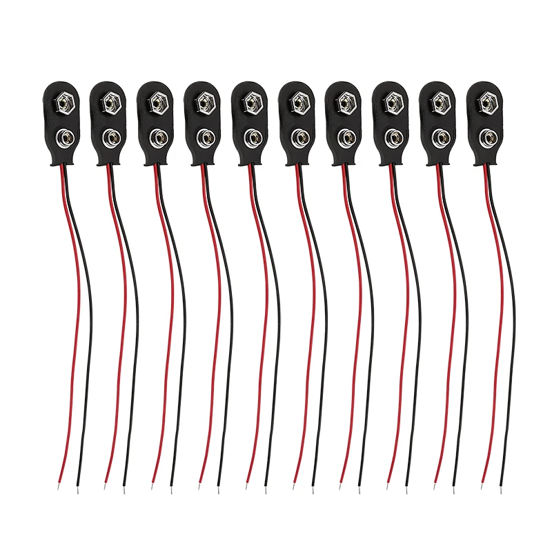 10 Stück 9 V Batterie-Clips, 15 cm, Schwarz, Rot, 2-Draht-Kabel-Verbindungsstecker, 9 Volt Batterie-Clip-Stecker, Batterie-Clip