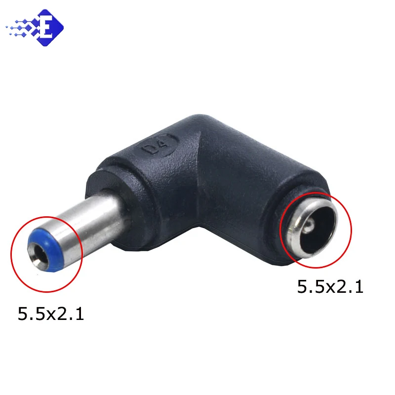 1/2 stücke 90 Grad 5,5*2,1 Mm Stecker Auf 5,5*2,1 Mm Weibliche Stecker Rechten Winkel dc Power Stecker Adapter Laptop Image
