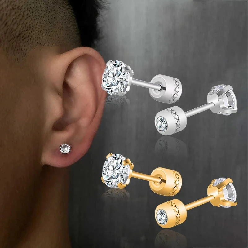 2 Stücke Medizinische Edelstahl Kristalle Ohrstecker Schrauben Piercing Tragus Knorpel Ohrstecker Ohrringe für Männer Frauen Schmuck Image