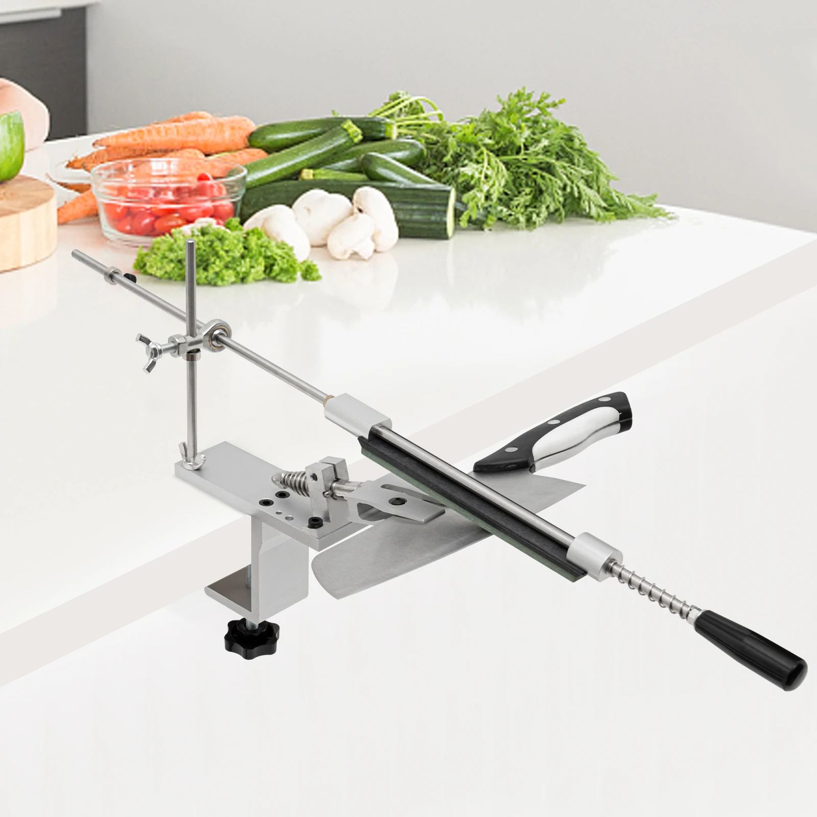 Messerschärfer mit 6 Schärfsteinen, Arbeitsplatten-Schleifwerkzeug für Messer 9–26 ° Einstellbarer Winkel 360° ° Drehbare Klemme Image