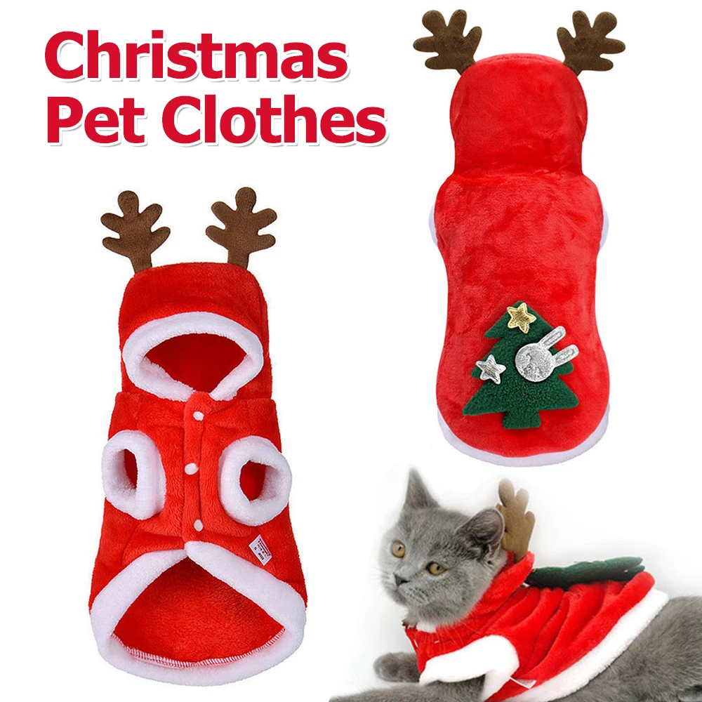 Lustige rote Weihnachts-Elch-Haustier-Cosplay-Kleidung, Größe S/M/L, für kleine, mittelgroße Hunde, Katzen, warmer Hundemantel, Jacke, frohes neues Jahr, Geschenk