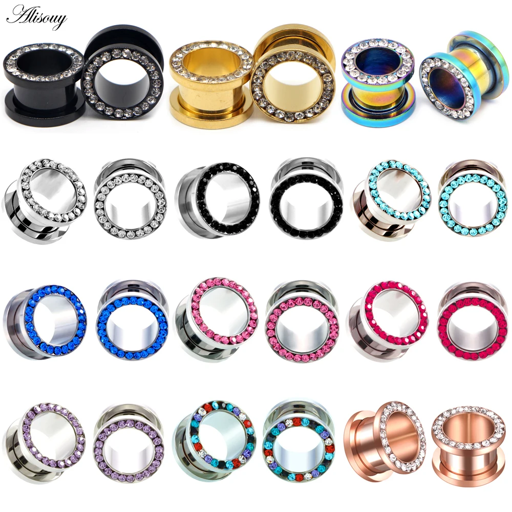 Alisouy Ohr Expander Körper Piercing Schmuck 2 Stücke Edelstahl Single Flare Flesh Tunnel Ohrstöpsel 2-31mm Kristall Ohr Bahre Image