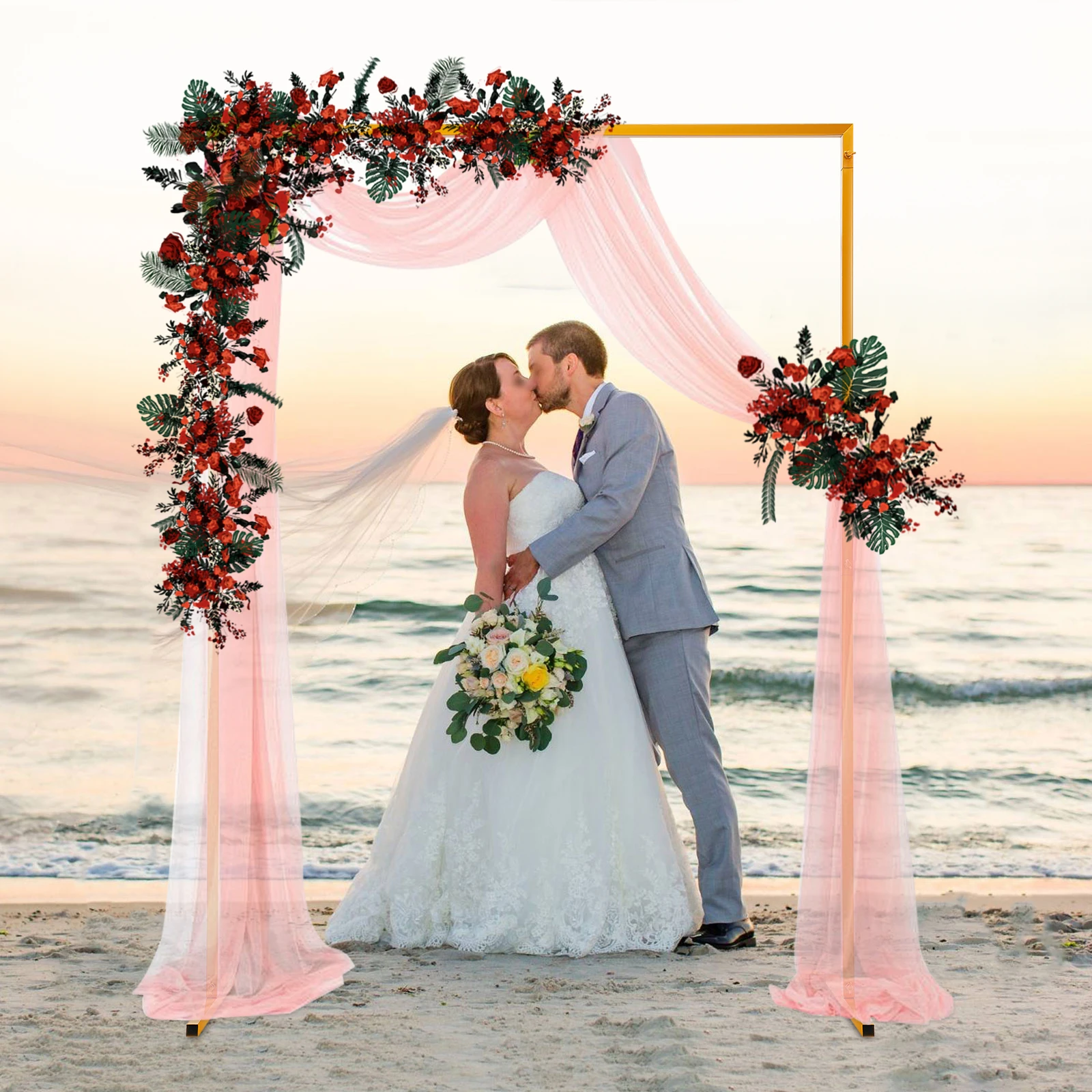 Hochzeitsbogenständer, quadratischer Gartenhintergrundrahmen aus Metall mit 5 kg Belastung, gelb pulverbeschichtet für Blumen und Dekoration