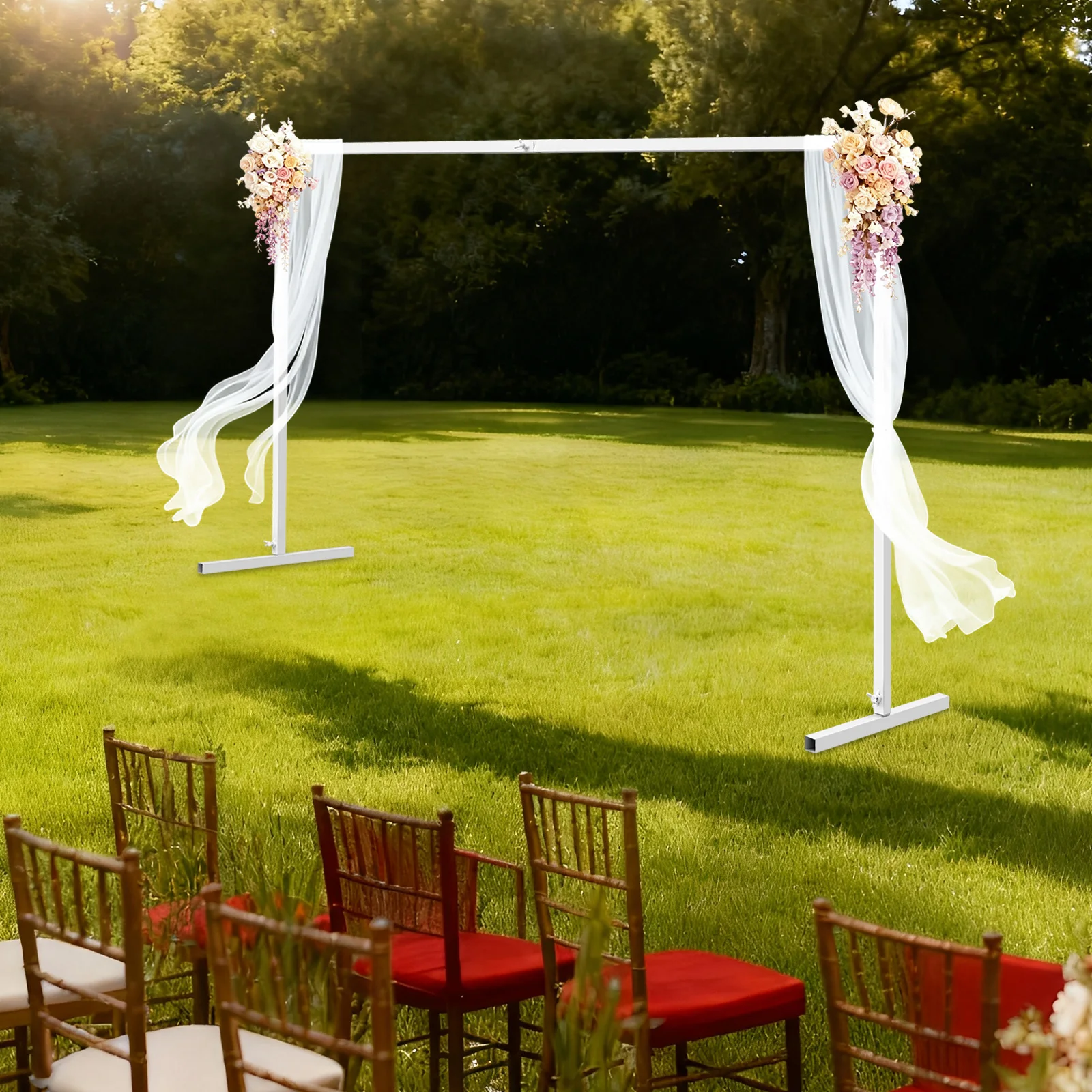 2 x 2 m Hochzeitsständer (25 mm Vierkantrohr) | Eisen, Weiß, Gartenstil, 106,5 cm/2 m höhenverstellbar Image