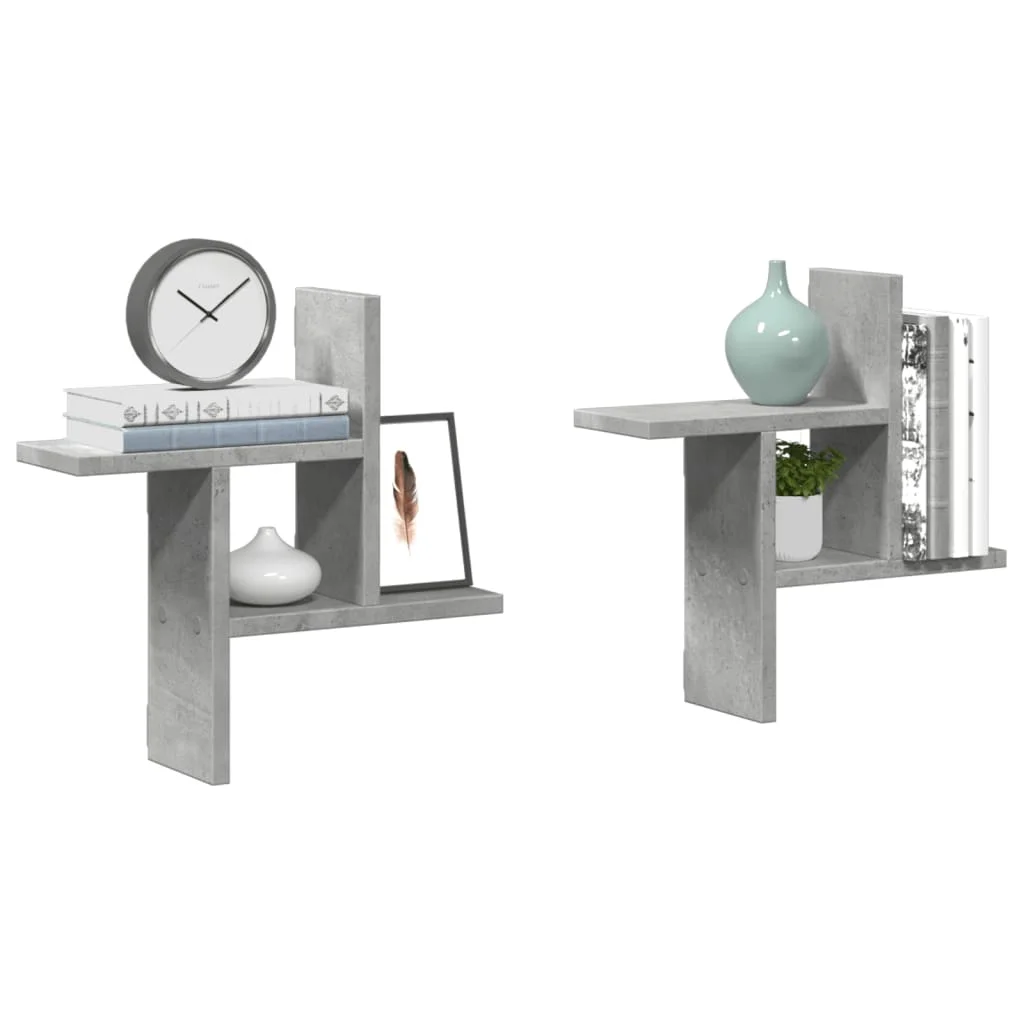 Wandregale 2 Stück Zementgrau 38 x 12 x 38 cm in SpanplatteKunst- und Fotorahmen-Displays Heimtextilien Wandregale Lagerregale Image
