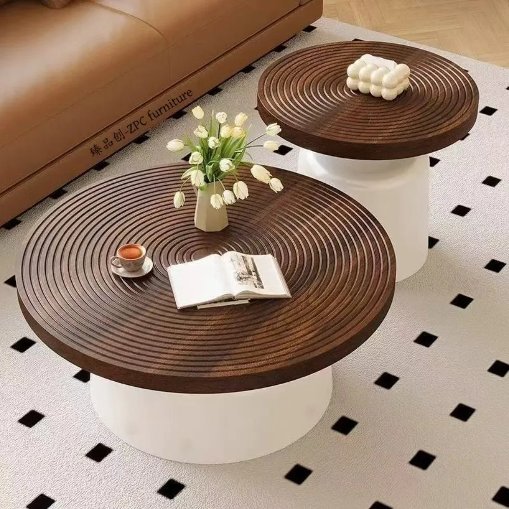 Cremiges nordisches rundes Couchtisch-Set für Wohnzimmer, minimalistischer Beistelltisch, luxuriöses kreatives Design, harte und stabile Wohnmöbel Image