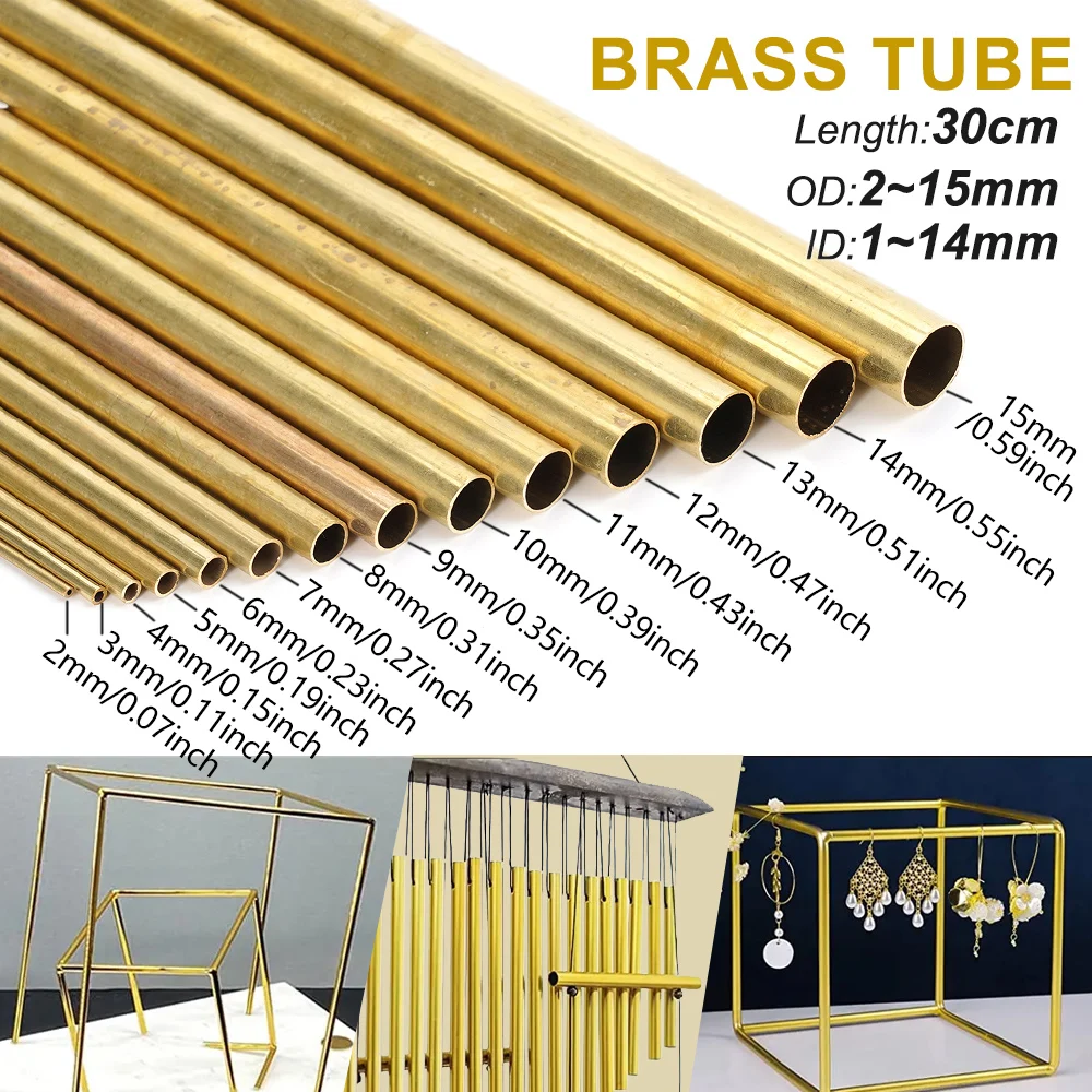 Brass Tubes DIY Pipe Round Diameter 2/3/4/5/6/7/8/9/10/12mm Length 300mm Long 0.5mm Wall Brass Tube Modelmaking Rod Cutting Tool