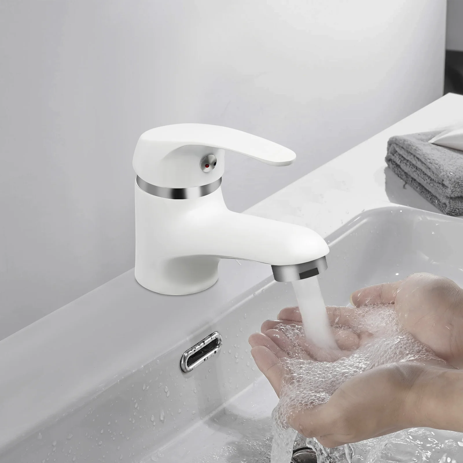 Robinet de salle de bain, mitigeur de lavabo blanc, mitigeur à levier unique, robinet de salle de bain, salle de bain, cuisine, mitigeur de salle de bain - Blanc